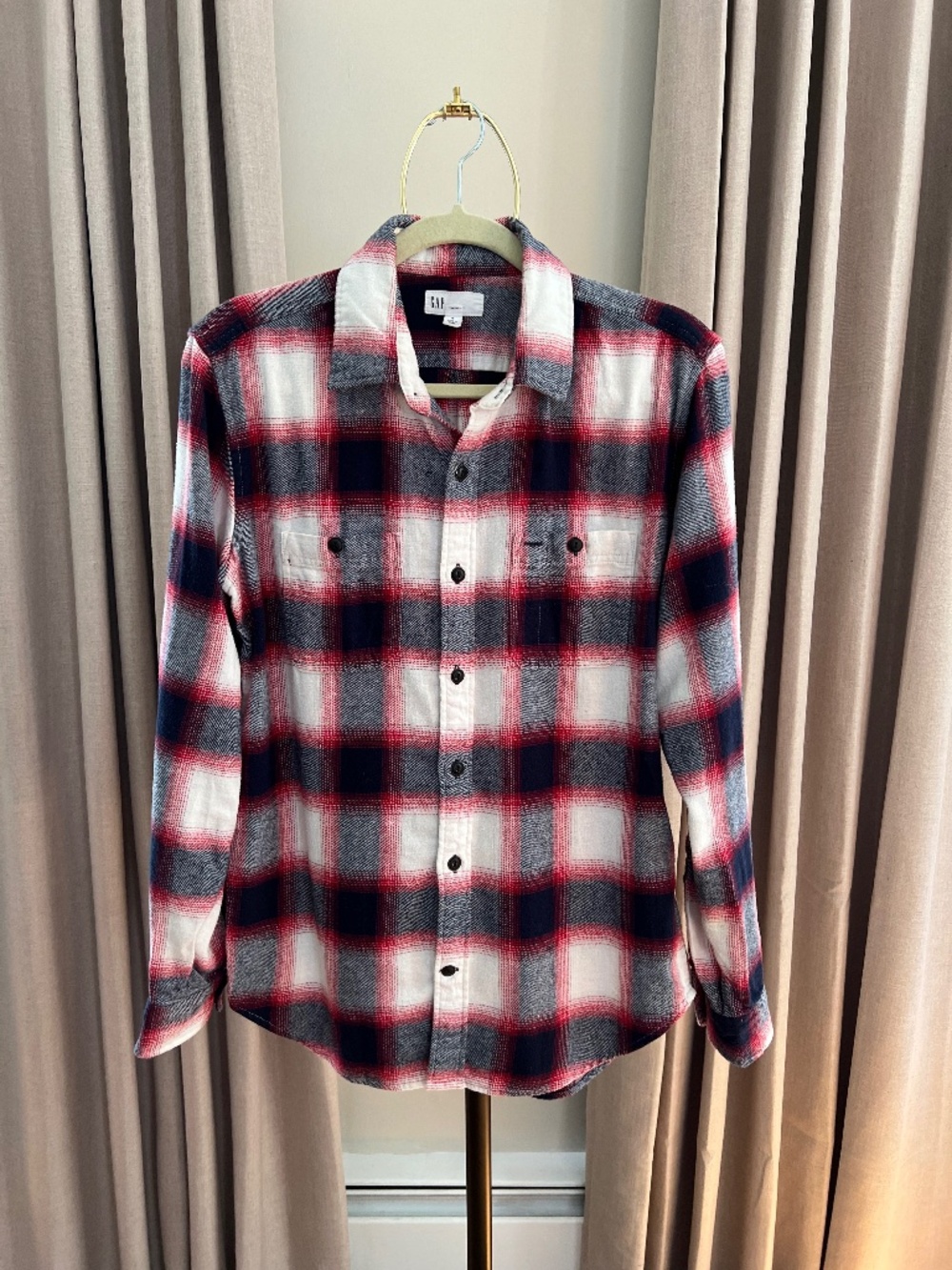 Gap Plaid Flannel Shirt Mens Small Red Navy